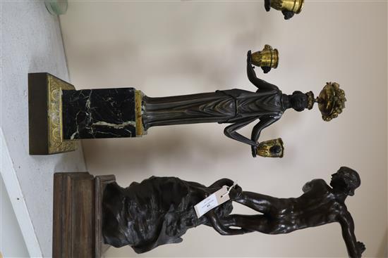 A pair of 19th century French classical revival bronze and ormolu candelabra, H.19in.